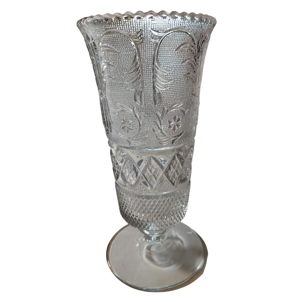 Duncan Miller Sandwich Glass Vase Footed Pedestal‎ Large 9.5 Inch Granny Core